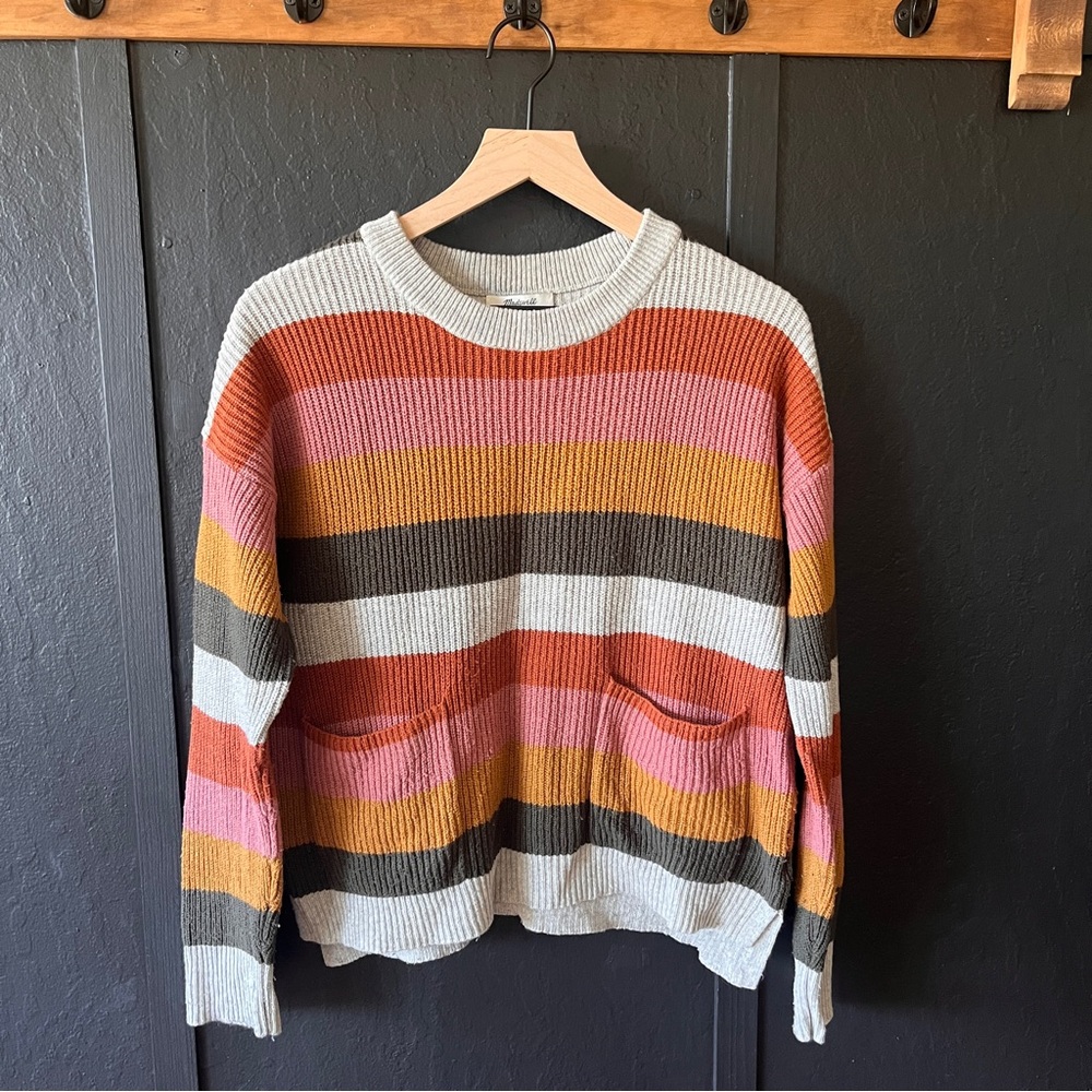 Madewell Striped Crew Neck Pocket Sweater